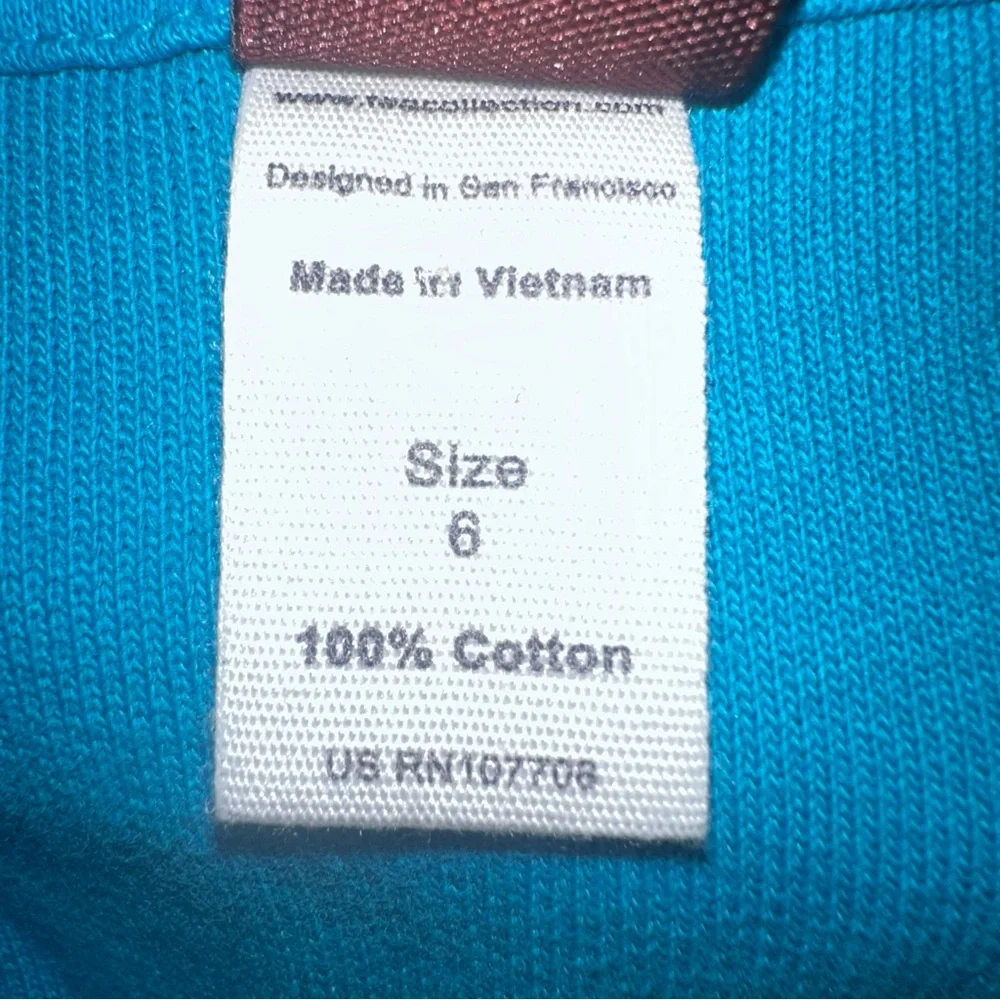 Tea Collection 100% Cotton Teal Zip Up Hoodie‎ Pockets Texture Size 6 NWT